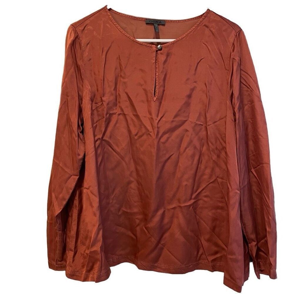 OSKA Germany Womens Cupro Modal Blouse Size 1 Rust Popover Slow Fashion